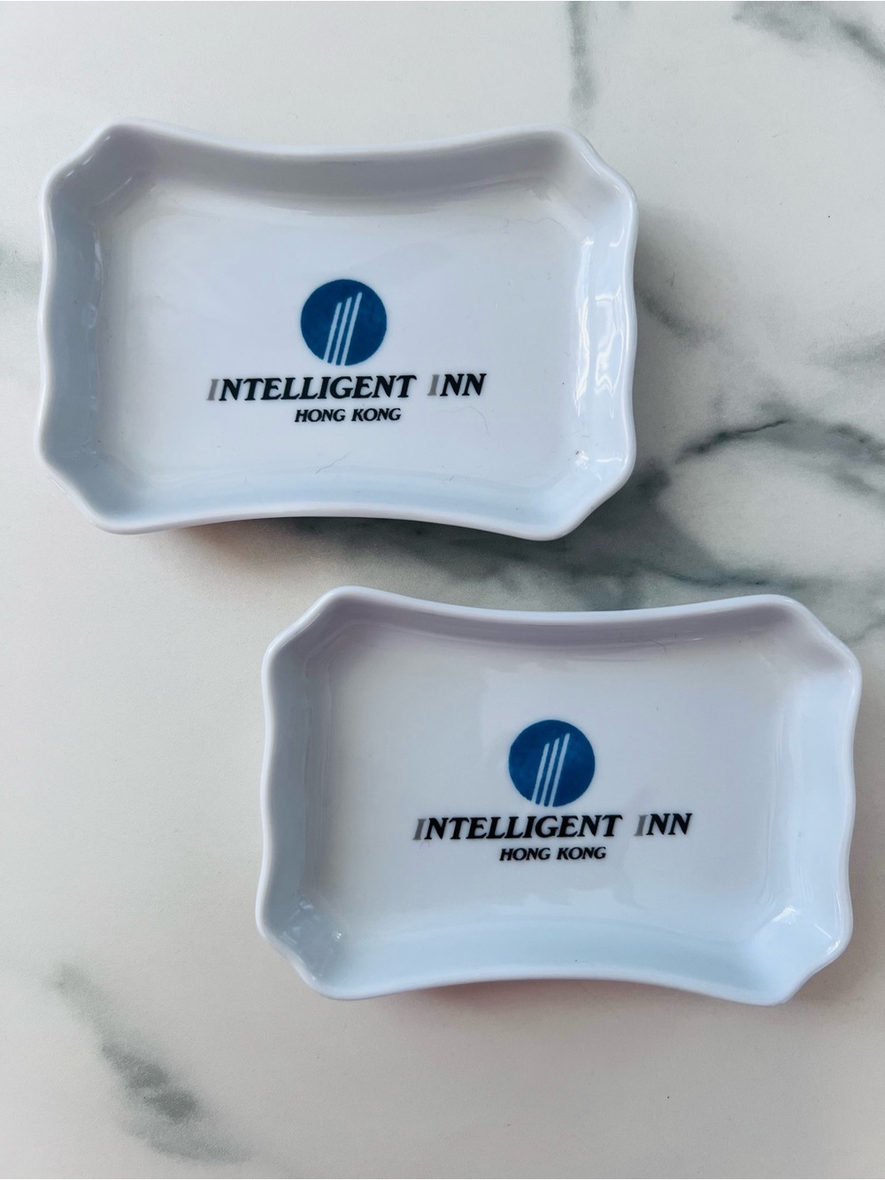 Set of Two Hotel Small Ceramic Dishes "Intelligent Inn" Hong Kong Vintage